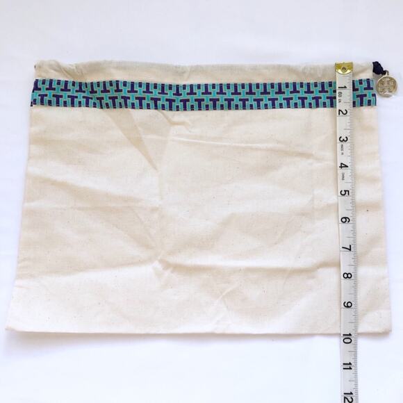 NEW 3 Tory Burch Canvas Drawstring Dust Bag Storage Travel Gold Logo Charm Pull - Picture 5 of 5